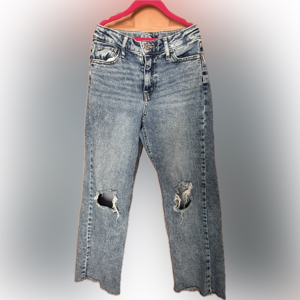 H&M Light Blue Distressed Straight Leg Jeans